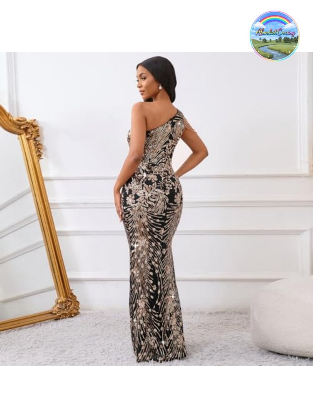 Sequin One Shoulder Mermaid Bodycon Maxi Formal Evening Dress - Picture 4 of 6